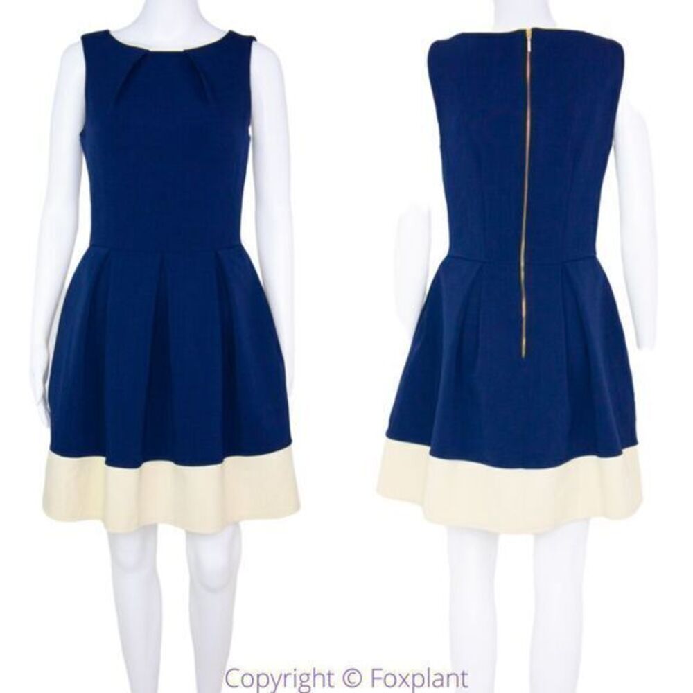 Closet London navy blue sleeveless fit and flare‎ mini dress with pockets, 10